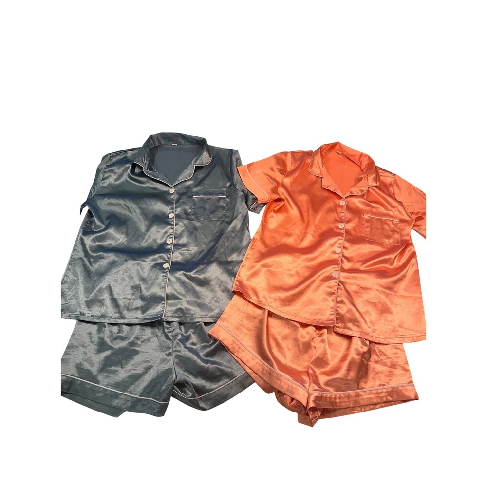 Unbranded Women (2)Satin Pajama Set Short Orange and Green Shorts M